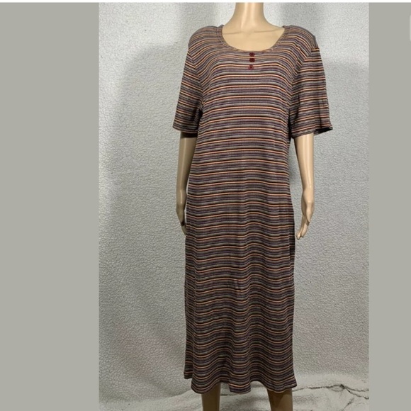 Vintage 90's Knitwear Stretch Rainbow Striped Maxi T Shirt Dress - Picture 1 of 8